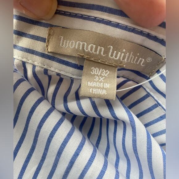 Woman Within NWOT Coastal Stripe Floral Embroidered Button Down Travel Tunic 3X - Picture 6 of 8